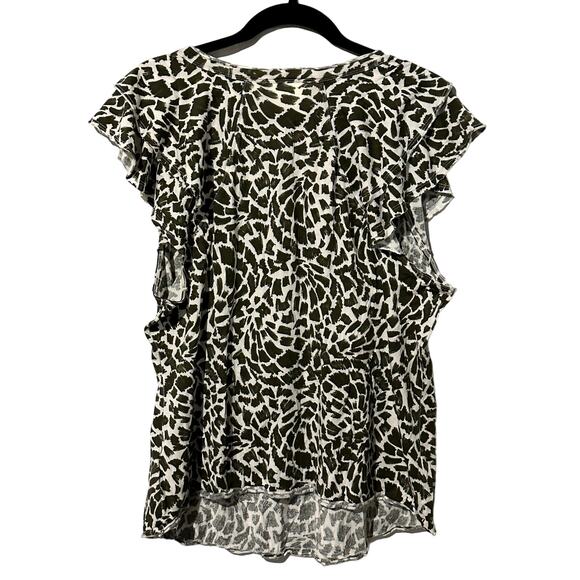 Maeve Anthropologie "Catie" Top In Olive and White Print Women 1X Flutter Sleeve - Picture 3 of 8